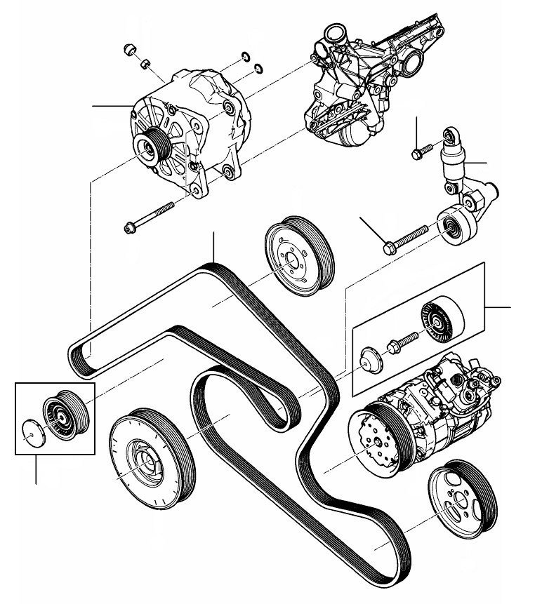 Tensioner belts en pulleys W12 GT 86017 onwards - VIN 86018 onwards