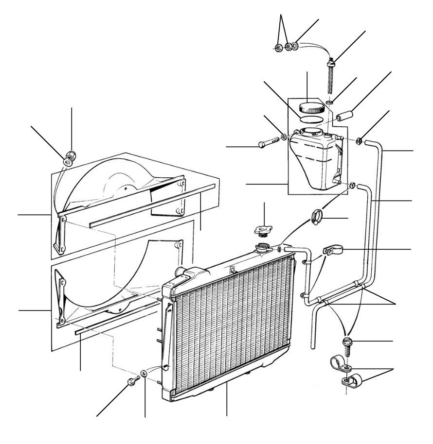 Radiator en expansion bottle bentley eight VIN 08862-12002 - VIN 08334 till 12000