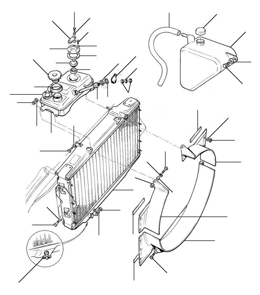 Radiator en expansion bottle corniche en continental VIN 10120-16968 - VIN 10120 till 16968
