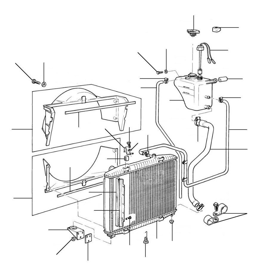 Radiator en expansion bottle corniche en continental VIN 20010-24636 - VIN 20010 till 24636