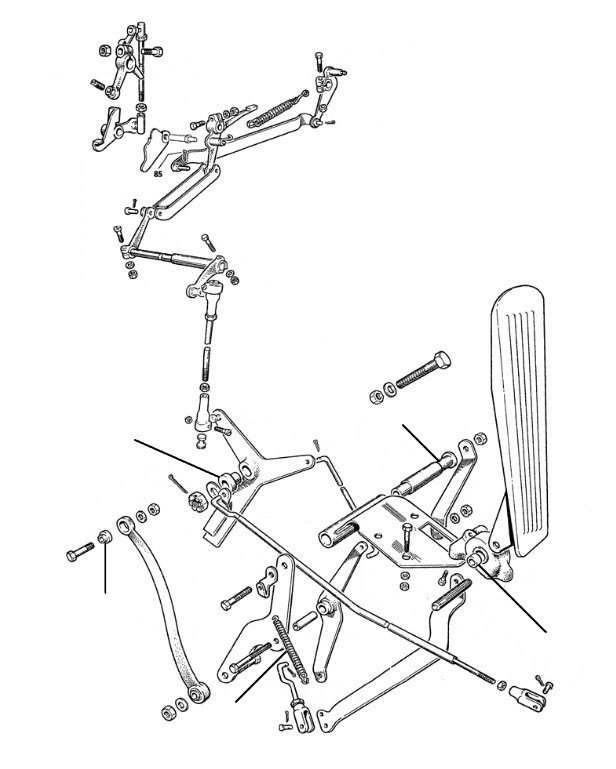 Throttle pedal linkage LHD late silver cloud II - III 1955 - Late Silver Cloud II & III + Bentley S2 & S3