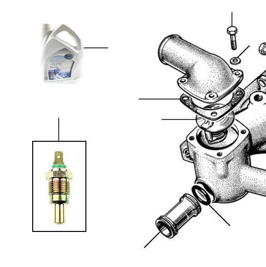 thermostat housing en transmitter 01001-08741 - VIN 01001 till 08741