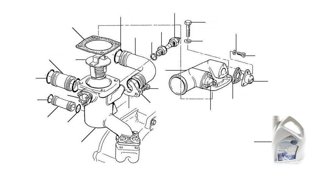 Thermostat, housing en transmitters 50769 onwards without egr - VIN 50769 onwards (without EGR)